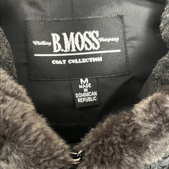 B. Moss Dark Gray Teddy Jacket Car Coat with Faux Fur - Picture 2 of 13